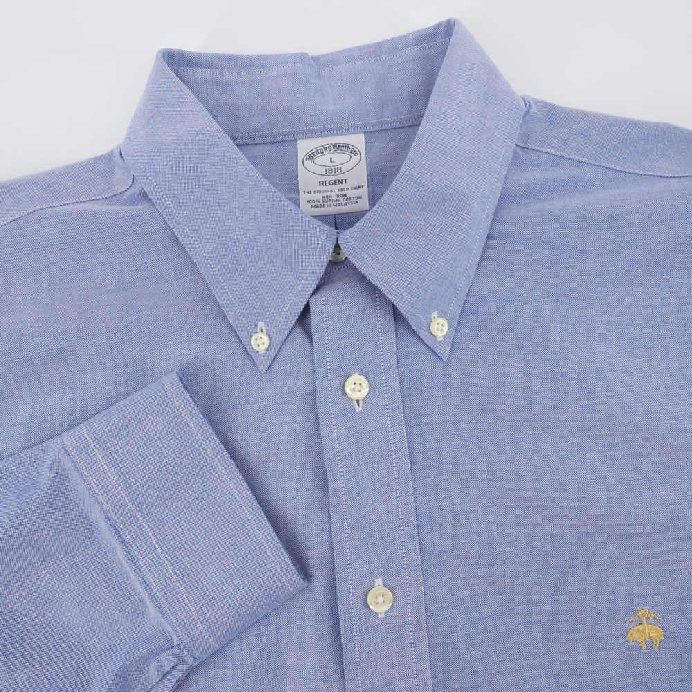 Brooks Brothers Regent Non-Iron Button Down Shirt Blue Long Sleeve Mens Large
